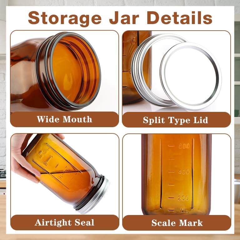 CARBLIN 2 Pack 32 oz Amber Canning Jars with Lids and Labels