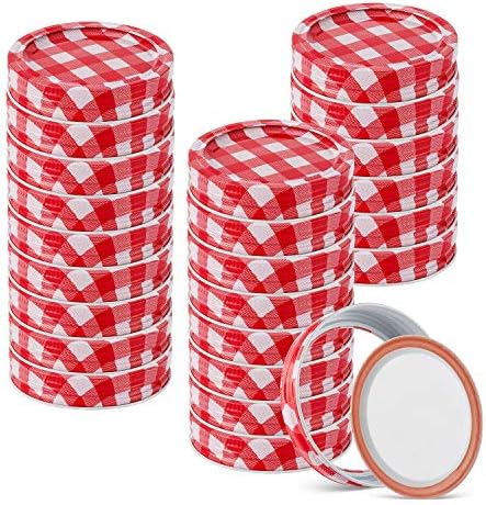 ZizasAry24-Set Canning Lids with Rings Mason Jar Caps Red White