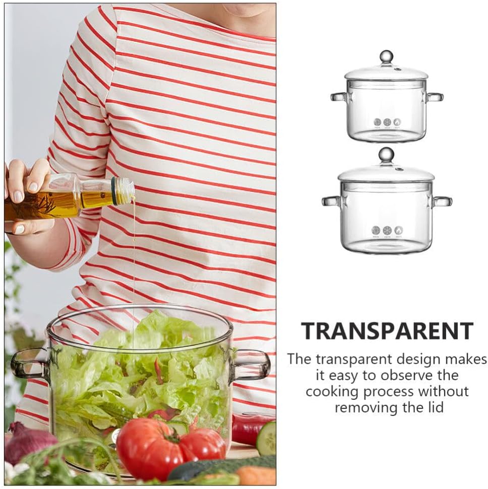 Hemoton - Ergonomic 45oz50oz Glass Pots for Stove Cooking