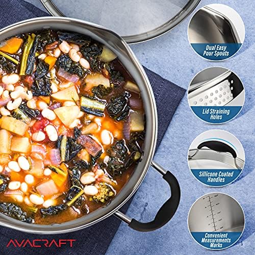 AVACRAFT 6QT Stainless Steel Stockpot with Glass Lid