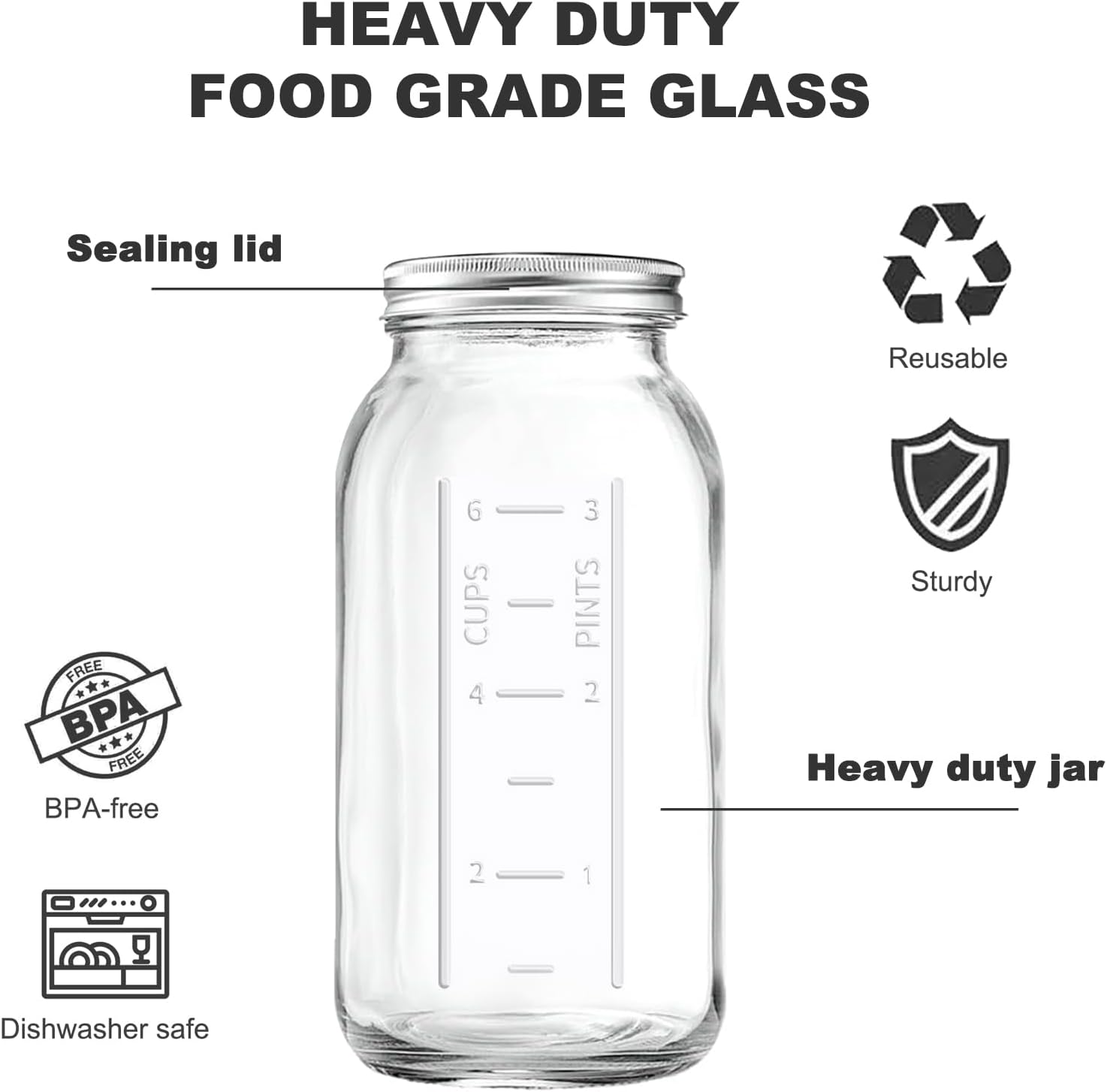 FyndraX 64 OZ Wide Mouth Mason Jars with Lids Pack of 3