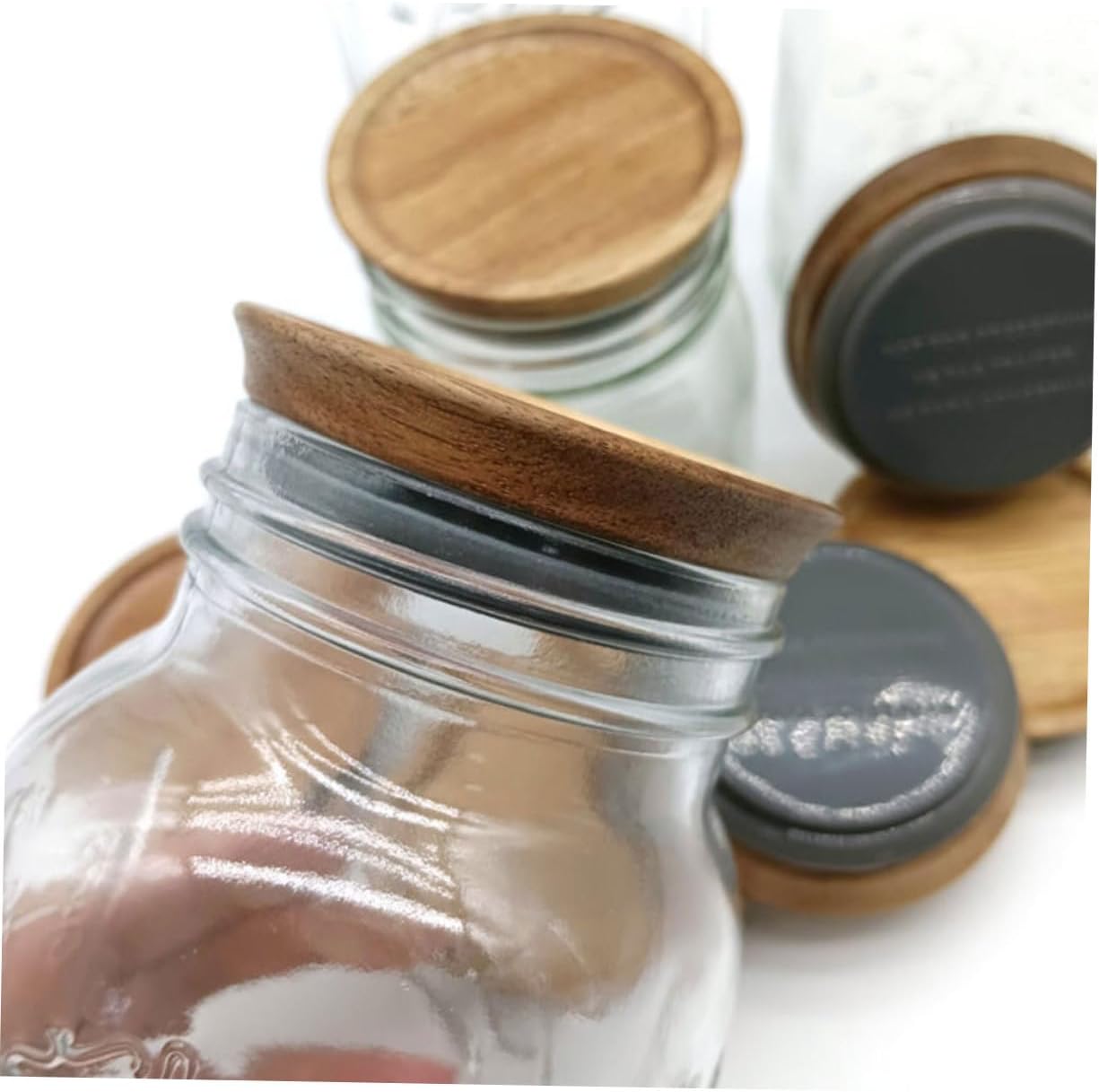 VINTORKY 2pcs Leakproof Wooden Mason Jar Lids with Silicone Seal