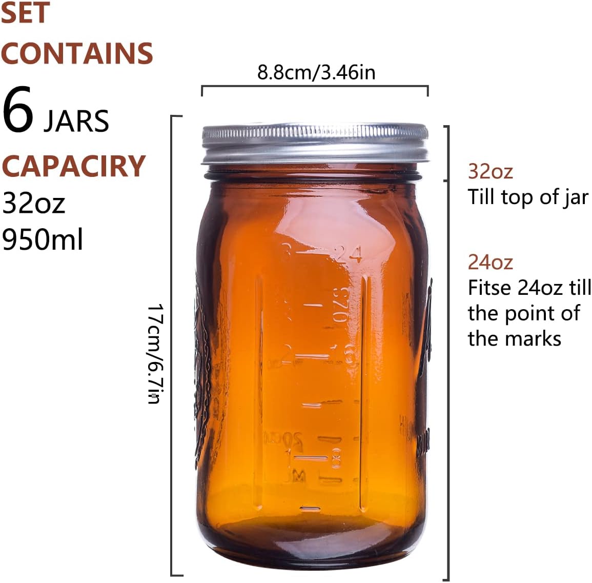 Elegant Amber Glass Mason Jars 32 oz