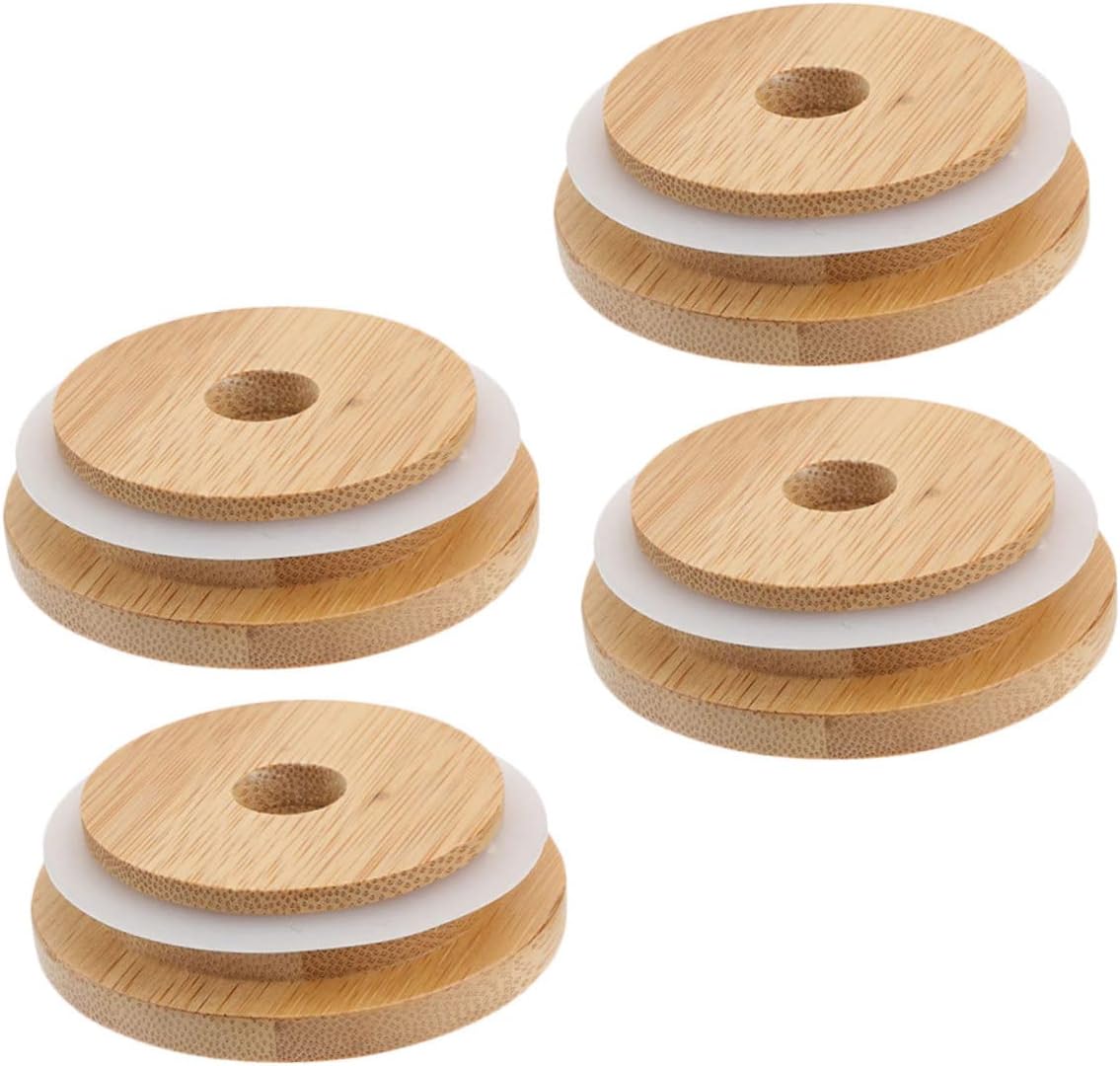 Cabilock 4PCS Mason Jar Lids with Wooden Covers 70mm