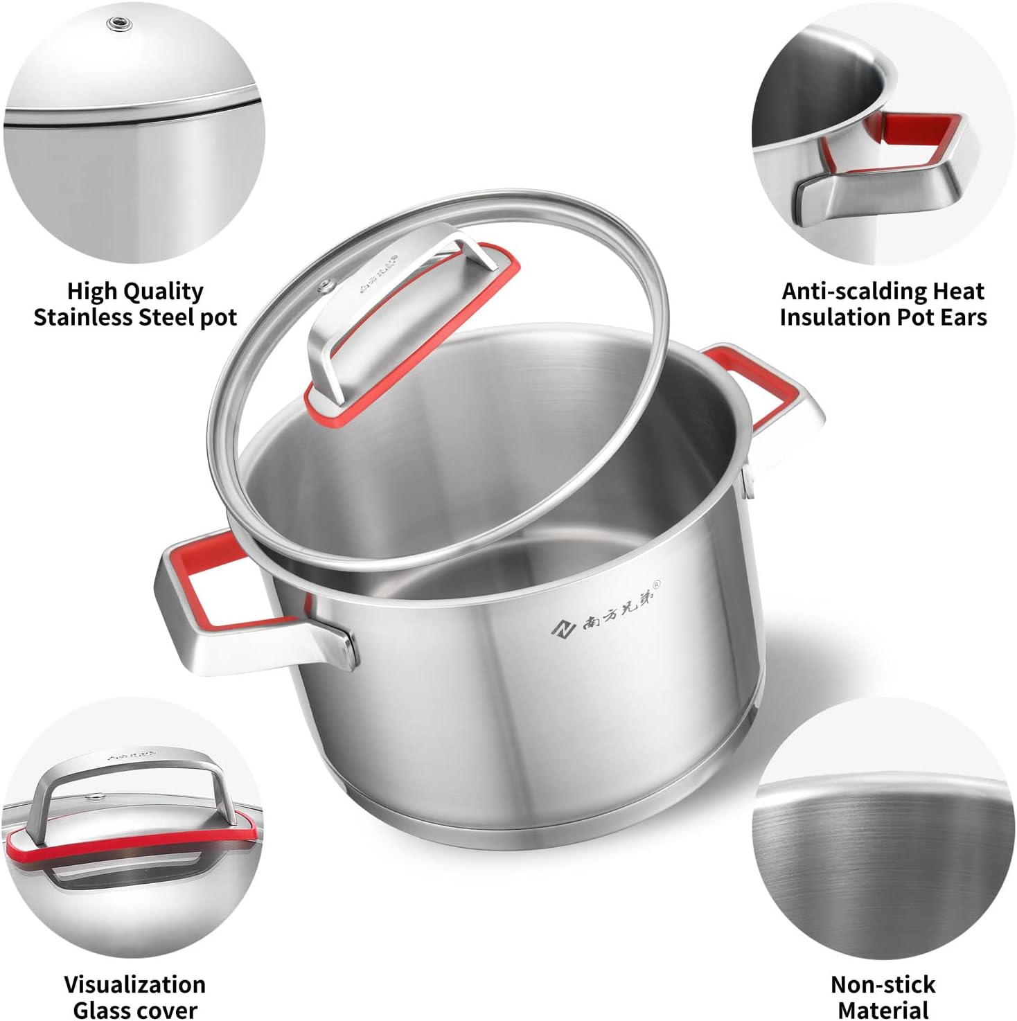 NANFANG BROTHERS 3 Quart Stainless Steel Stock Pot with Glass Lid