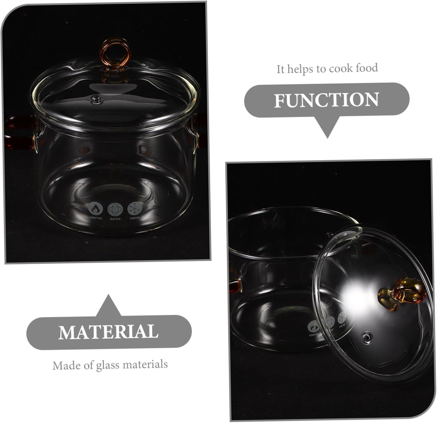 Happyyami Double-Handle Glass Stew Pot with Lid