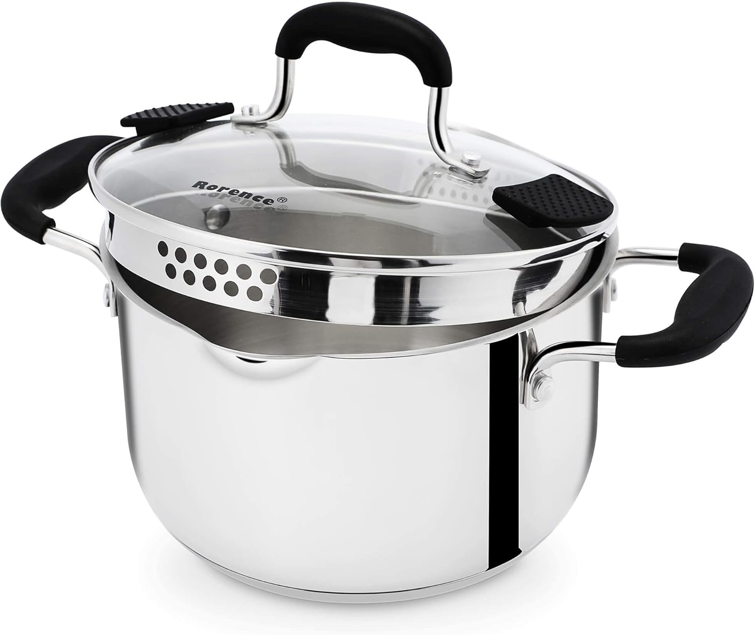 Rorence 37 Quart Stock Pot with Glass Lid and Strainer