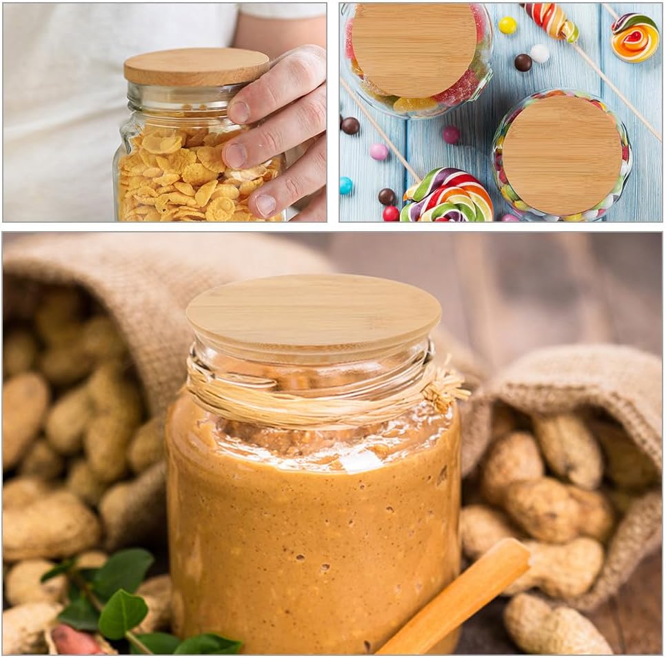 Amosfun 10pack Bamboo Mason Jar Lids with Silicone Sealing Rings