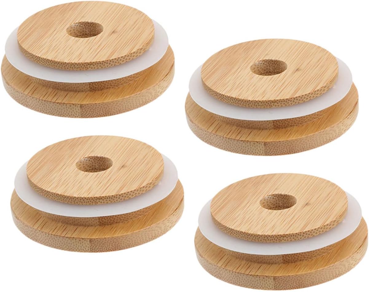 COLLBATH 4pcs Lids with Straw Holes for Mason Jars Reusable