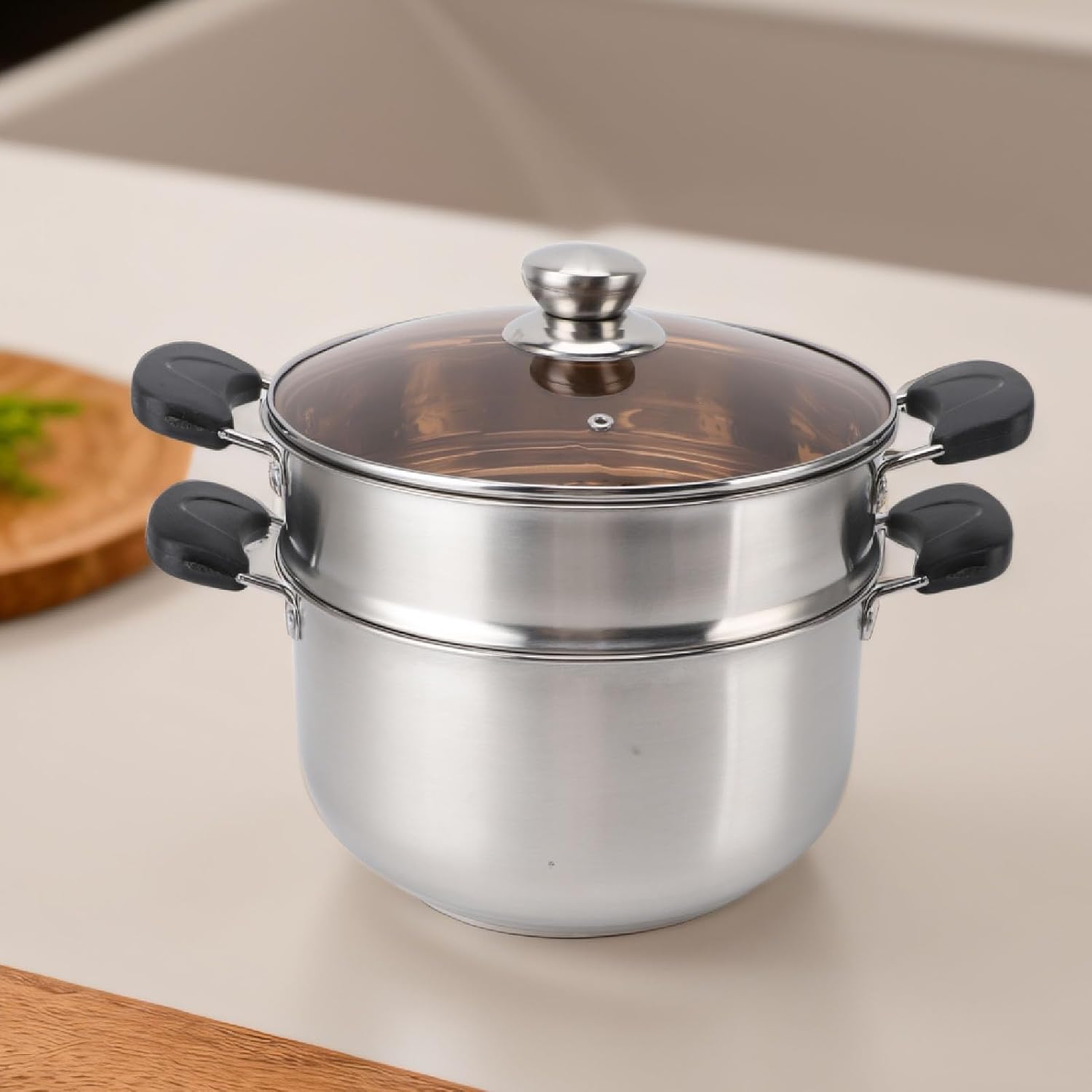 Stainless Steel Stock Pot with Steam Basket Lid for Home Use