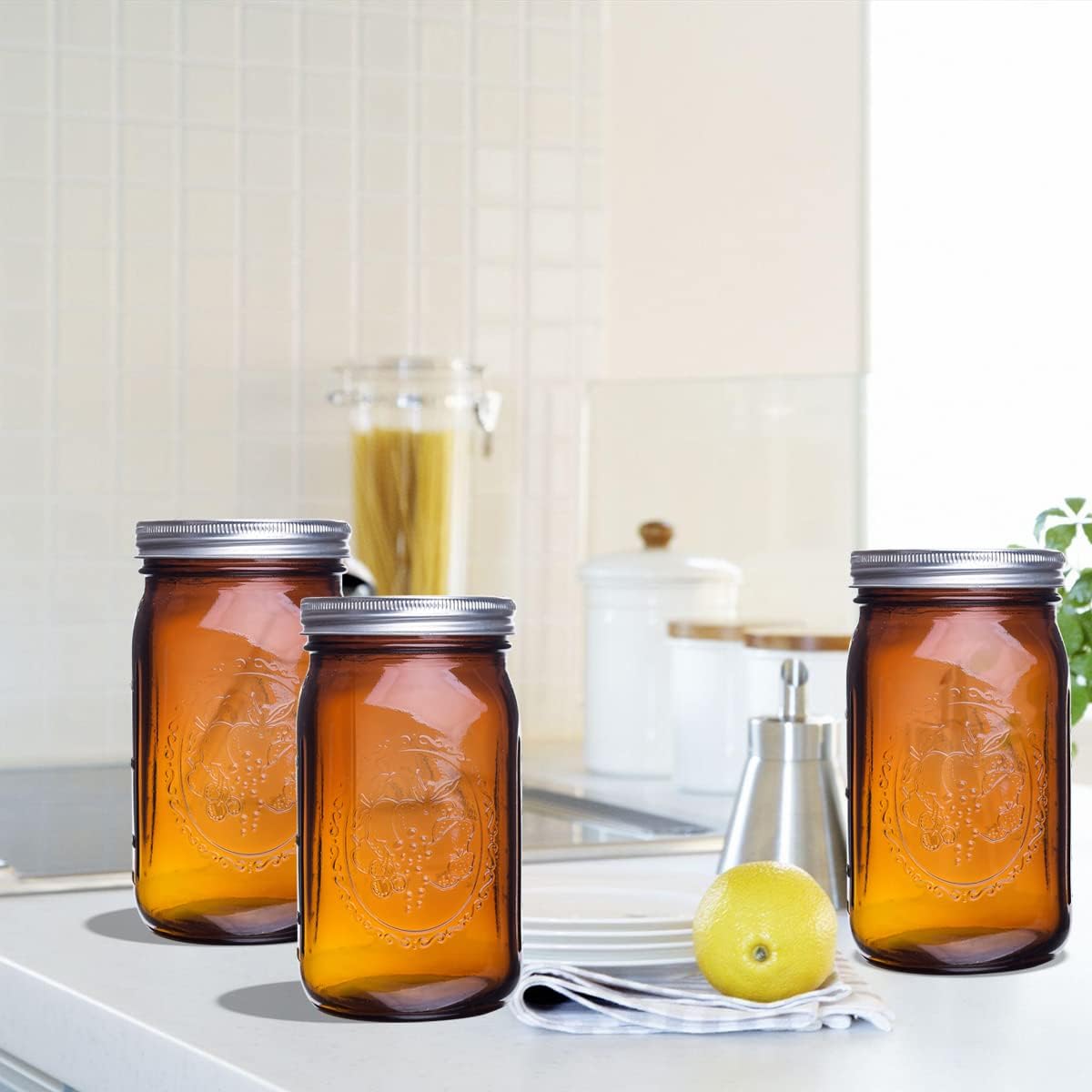 Elegant Amber Glass Mason Jars 32 oz