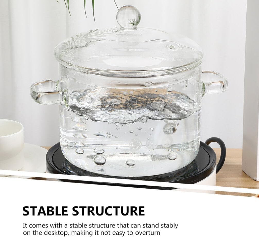 Hemoton - Ergonomic 45oz50oz Glass Pots for Stove Cooking