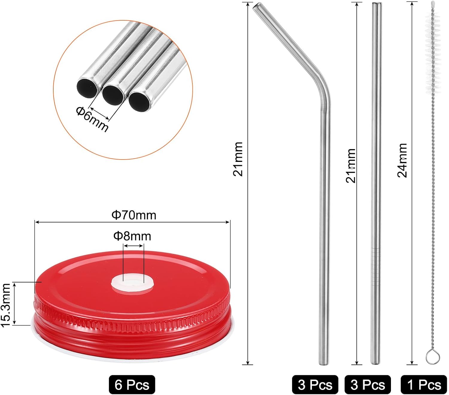 uxcell 13pcs Stainless Steel Mason Jar Lids with Straw Hole