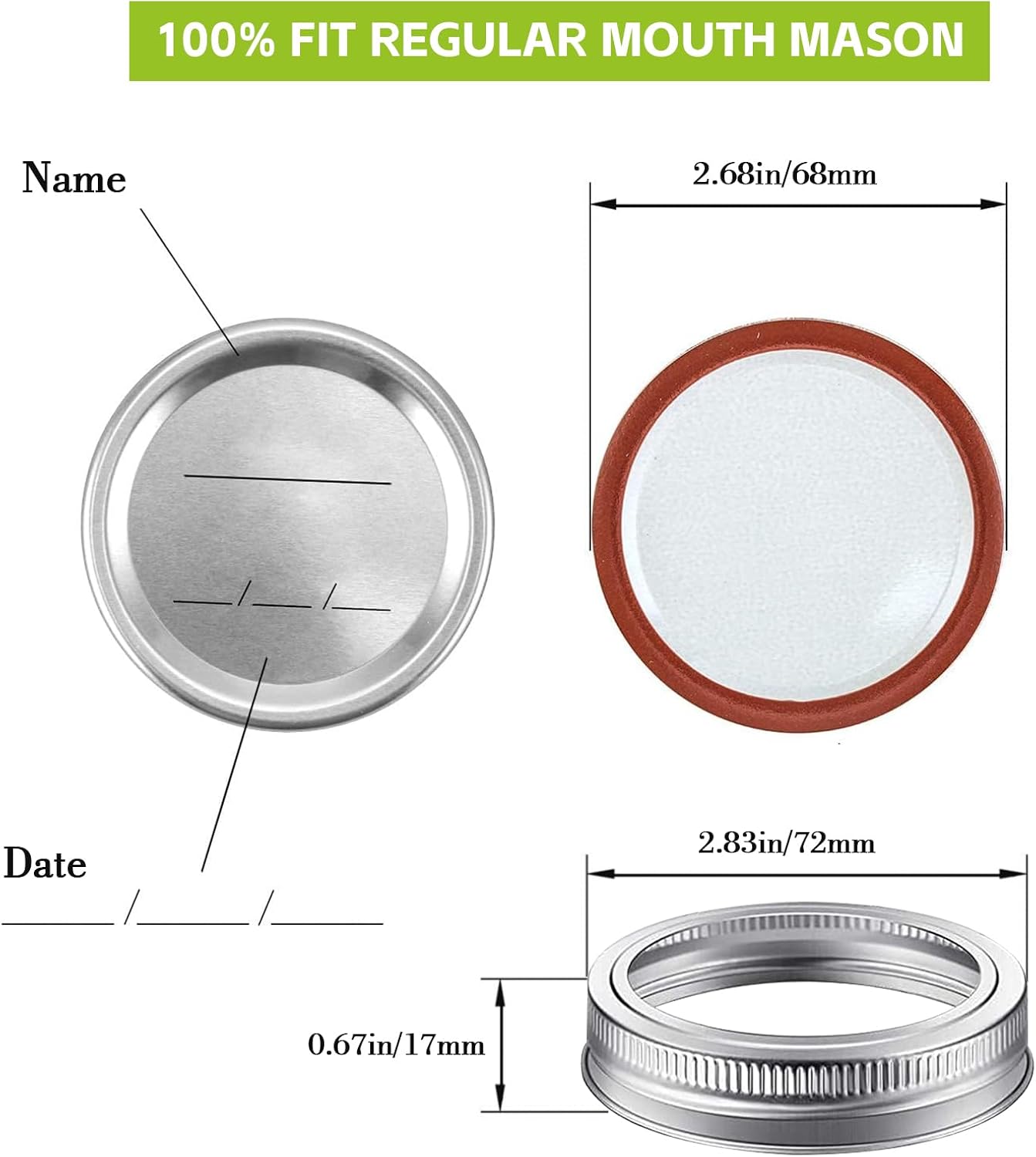 LOVE MOMENT 48PCS Canning Lids Rings for Mason Jars