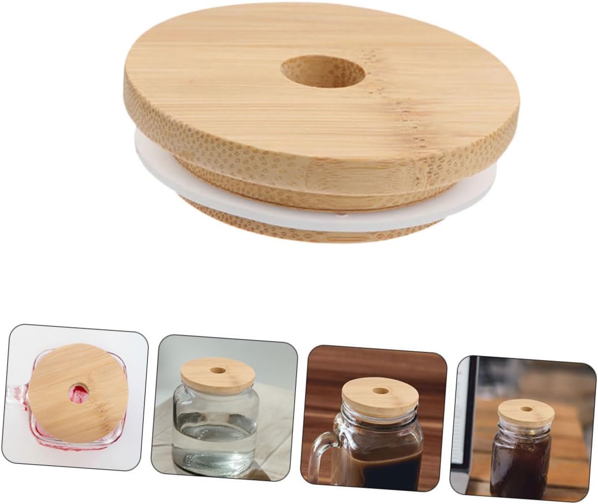 VOSAREA 8pcs Wooden Mason Jar Lids with Straw Hole