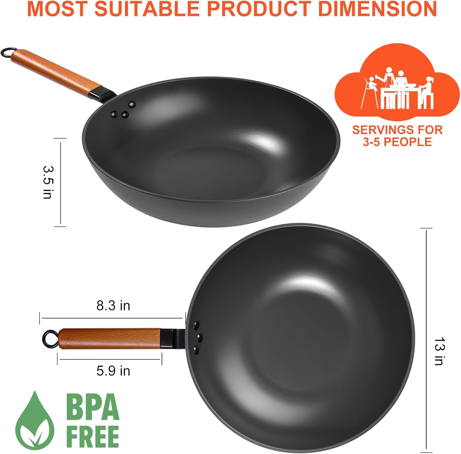 13 Carbon Steel Wok with Lid