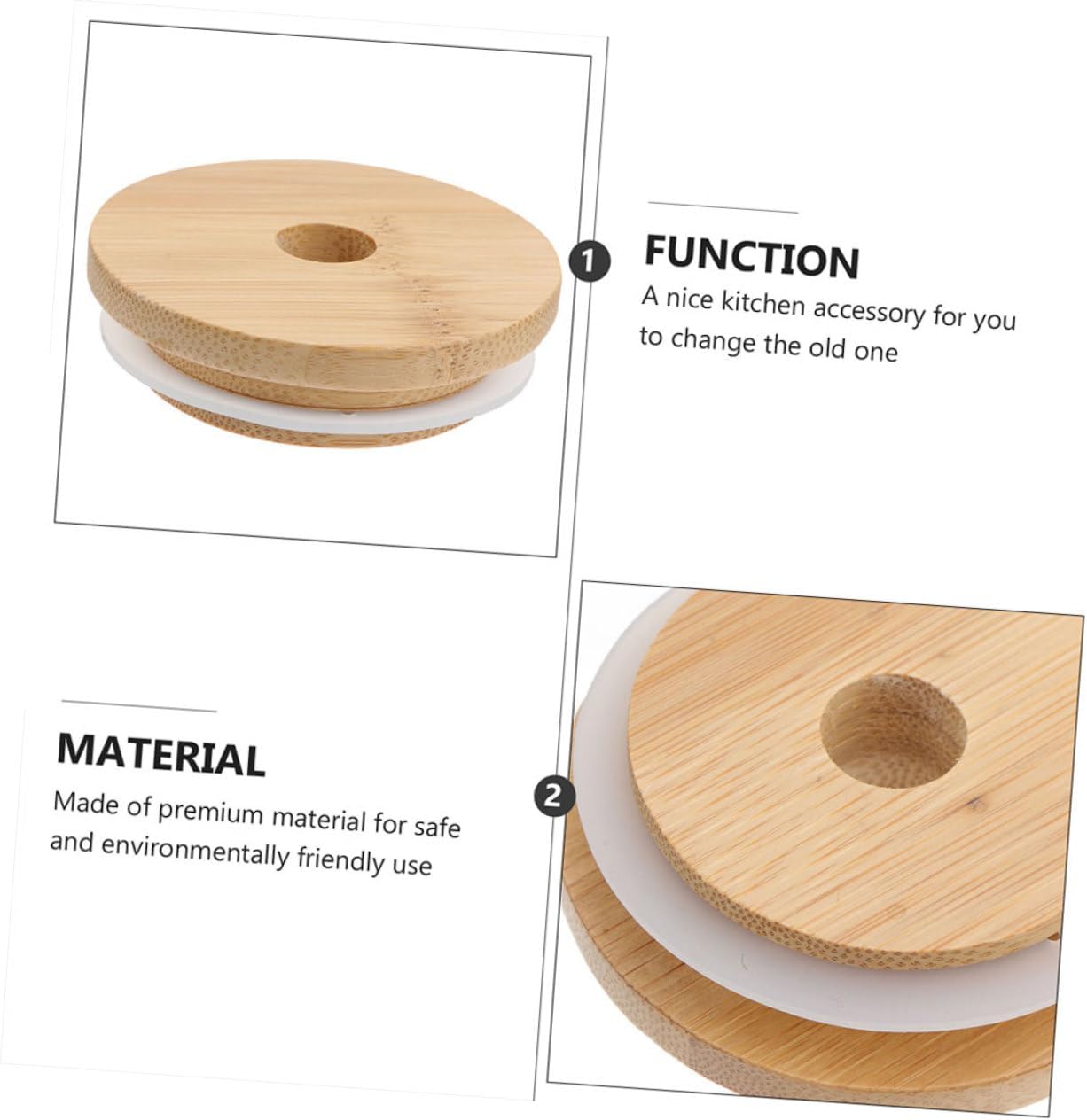 Mason Jar Lids with Straw Hole Reusable Sealing Covers Wood Bamboo Design