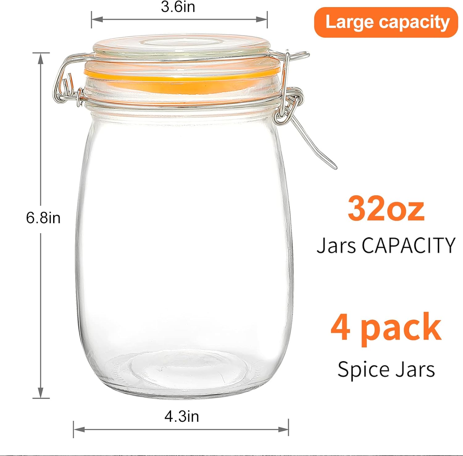 DANALLAN 4Pcs 32 oz Wide Mouth Glass Jars