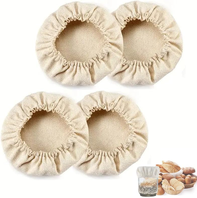 Aetomtins 4-Piece Reusable Cotton Jar Covers for Sourdough Starters