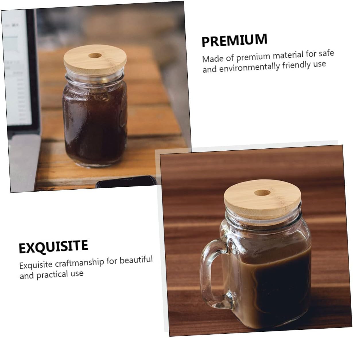 Cabilock 4PCS Mason Jar Lids with Wooden Covers 70mm