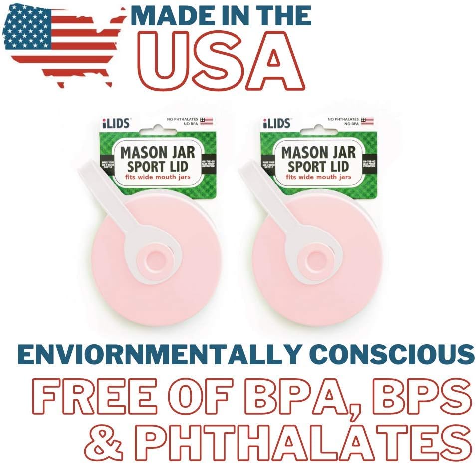 iLIDS Mason Jar Sport Lid Wide Mouth Pale Pink Pack of 2