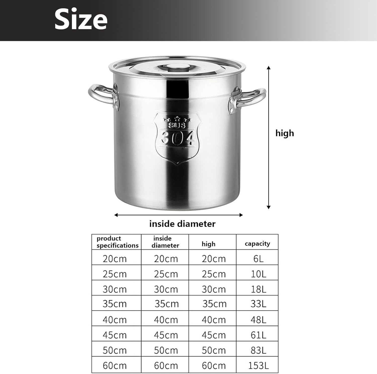AIZYR 304 Stainless Steel Stockpot with Lid Durable Multi-Purpose