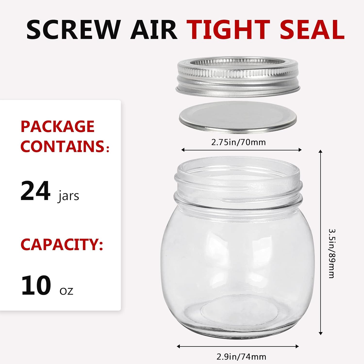 10 oz Mason Jars 24 Pack Clear Glass Storage Containers