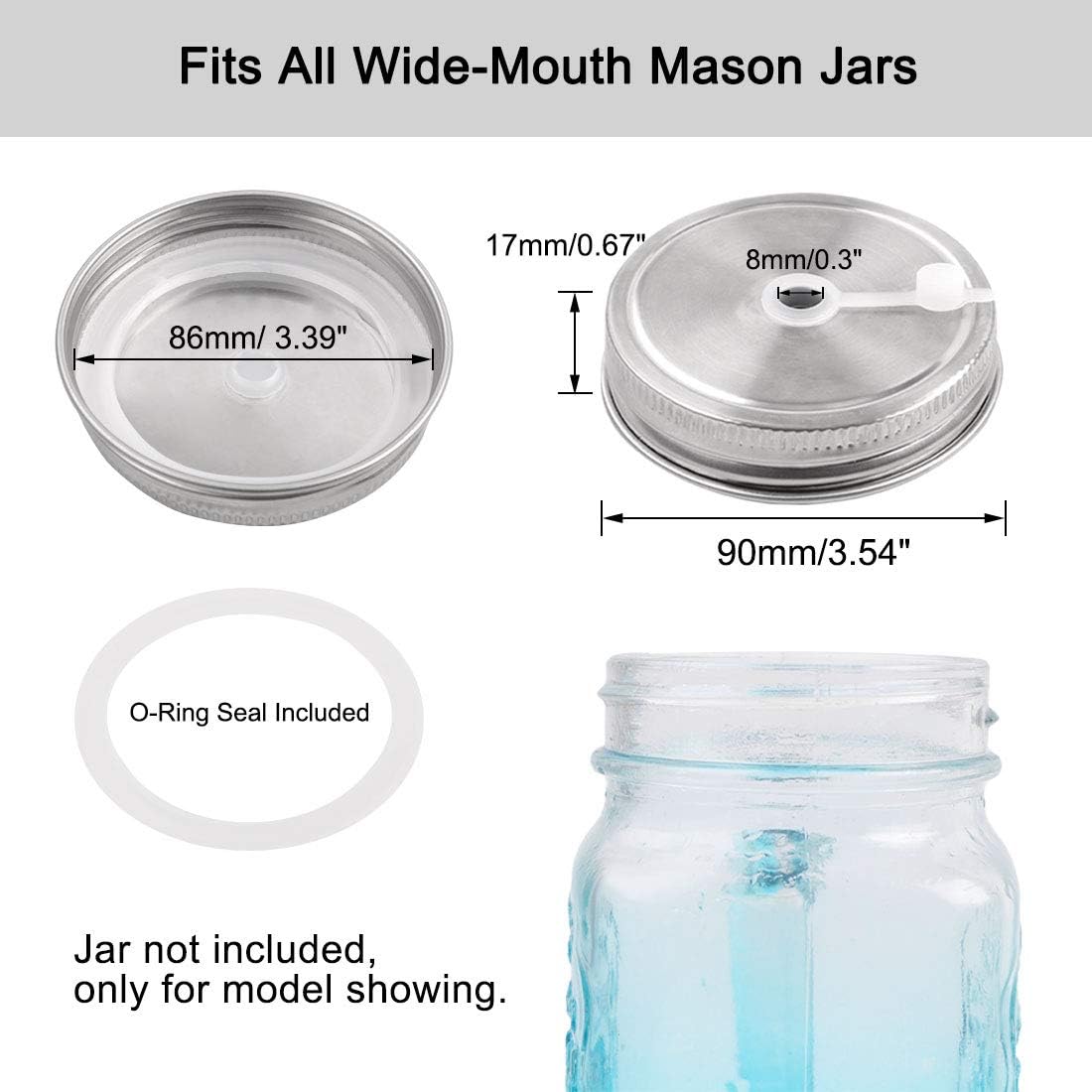 2-Pack Stainless Steel Wide Mouth Mason Jars Lids with Straw Hole