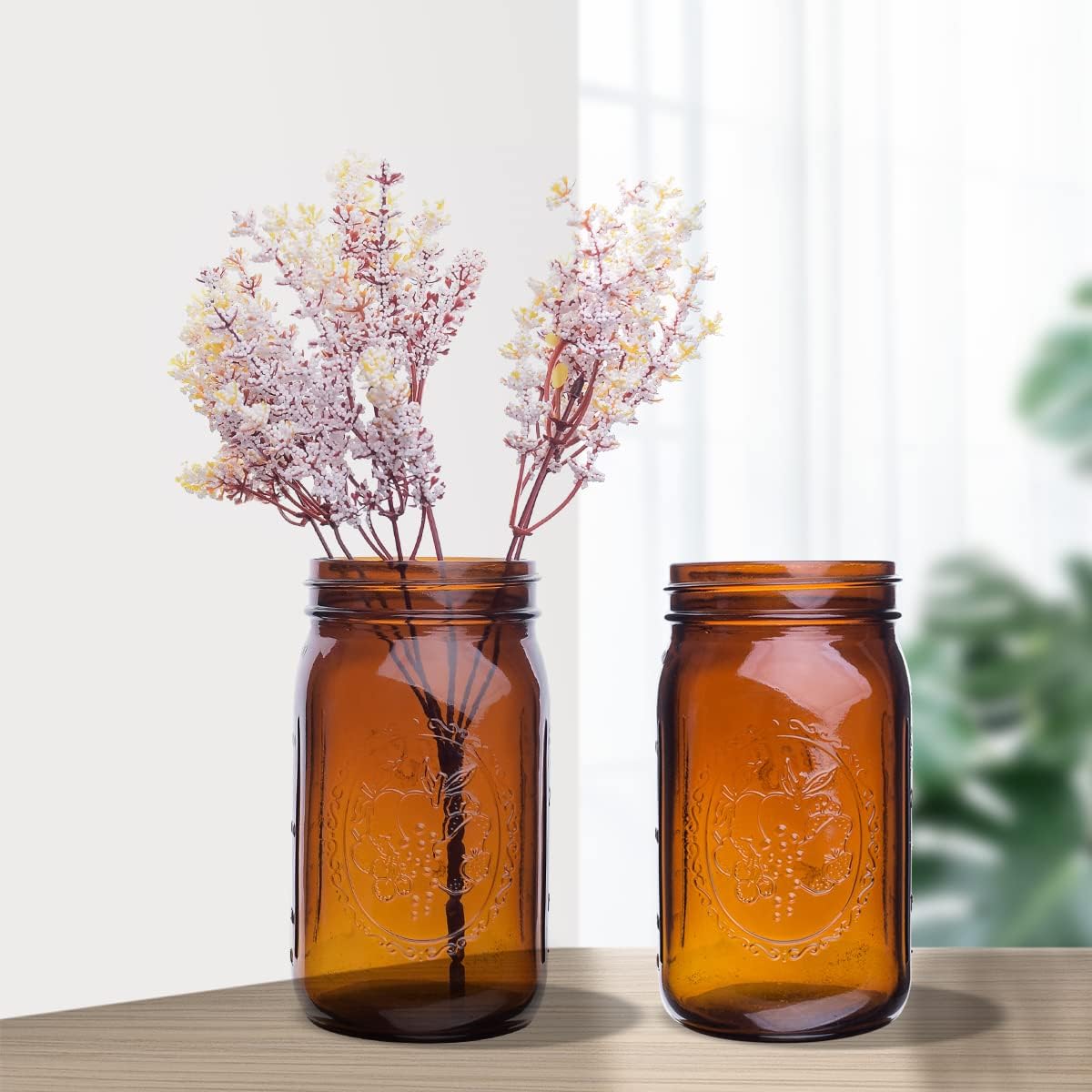 Elegant Amber Glass Mason Jars 32 oz