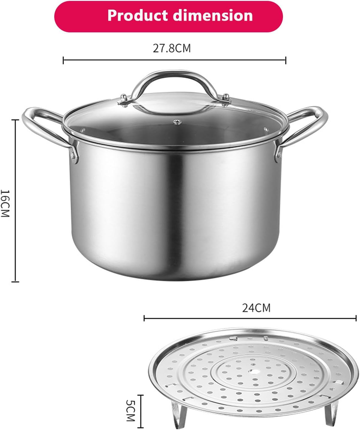 AIZYR Stainless Steel Multifunctional Soup Pot Durable Thick Bottom for Hotpot