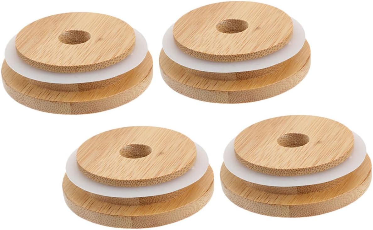 4pc Mason Jar Lids with Straw Hole Reusable Seal Lid