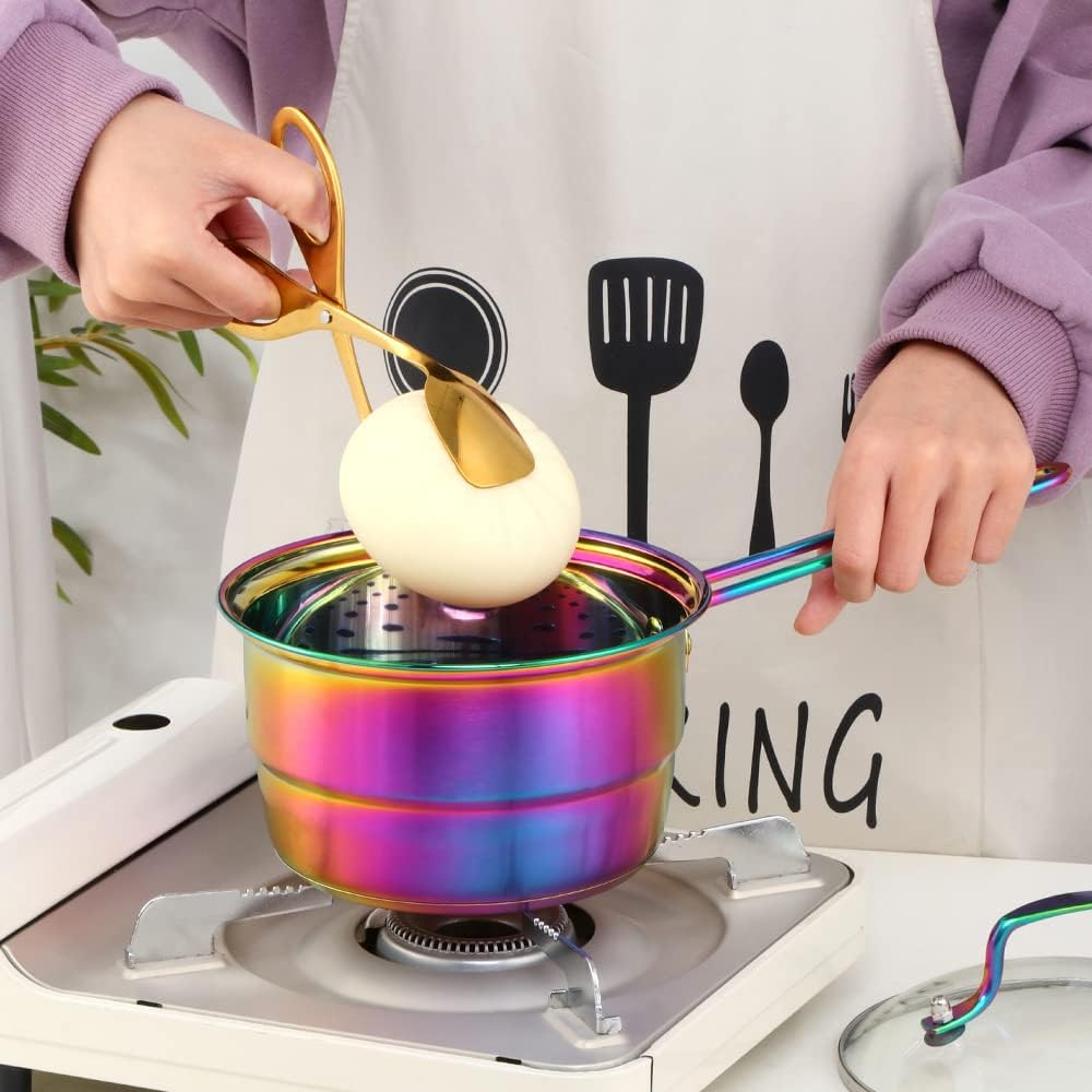 BYEGOU Stainless Steel Rainbow Steamer Pot Set with Glass Lid