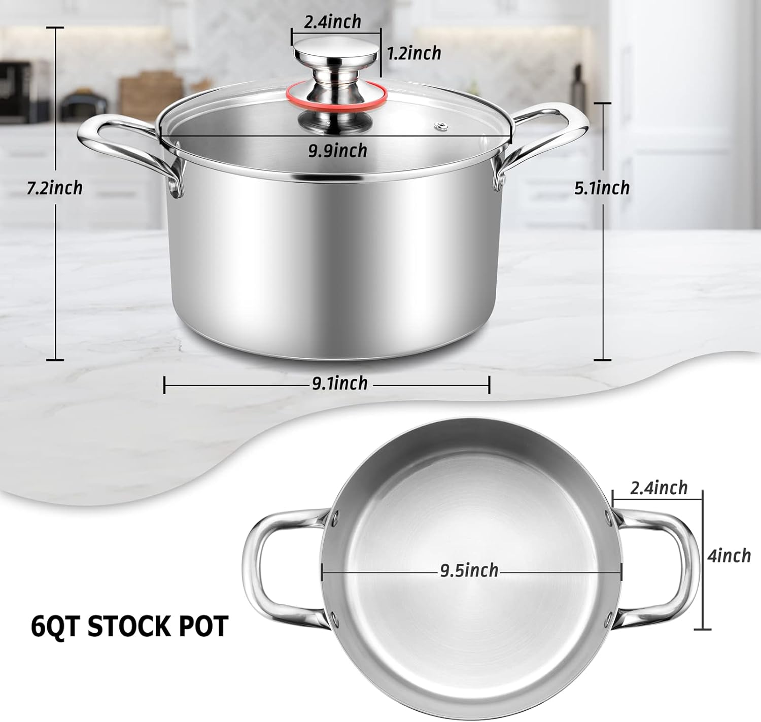 TeamFar 6 Quart Stainless Steel Stock Pot Durable and Heat-Resistant