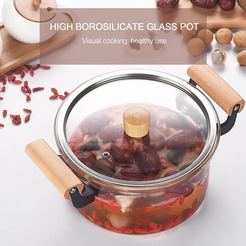 High-Borosilicate Glass Cooking Pot Heat Resistant Easy Cleaning