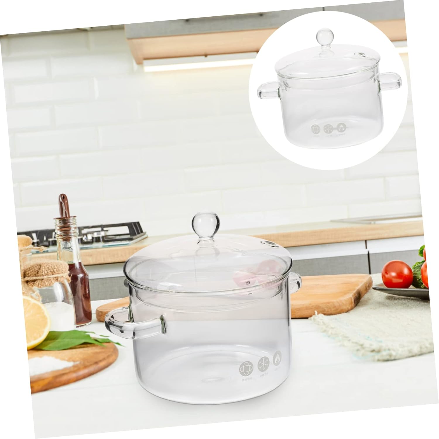 High Borosilicate Glass Noodle Pot with Cover 1500ml