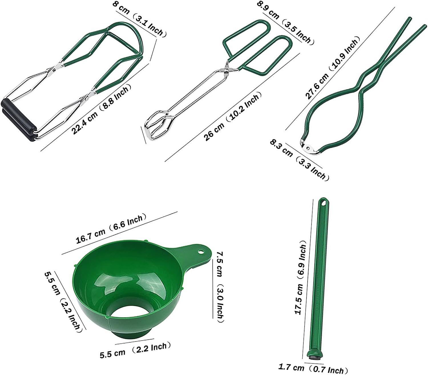 5PCS Canning Kit with Tongs Funnel Lifter Wrench Lid Lifter Green