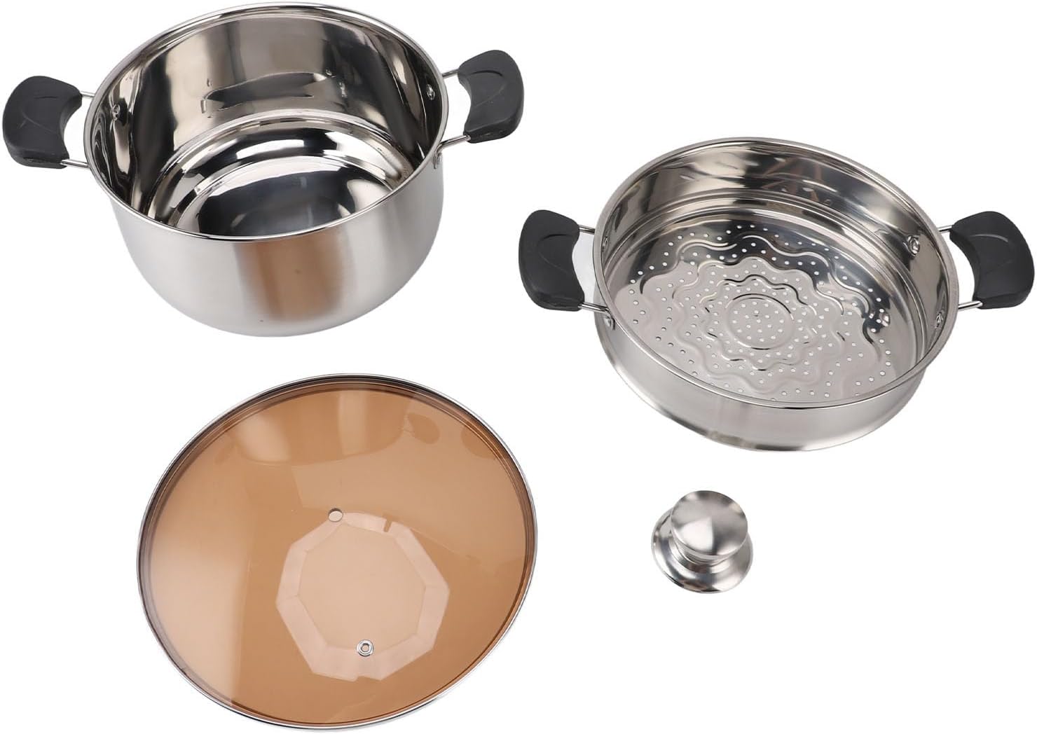 Buachois Stock Pot with Glass Lid and Steam Basket
