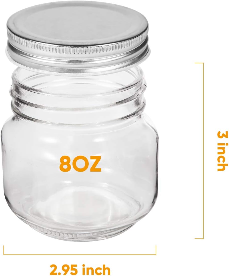 Accguan 8 OZ Mason Jars 24 Pack with Silver Lids and Bands