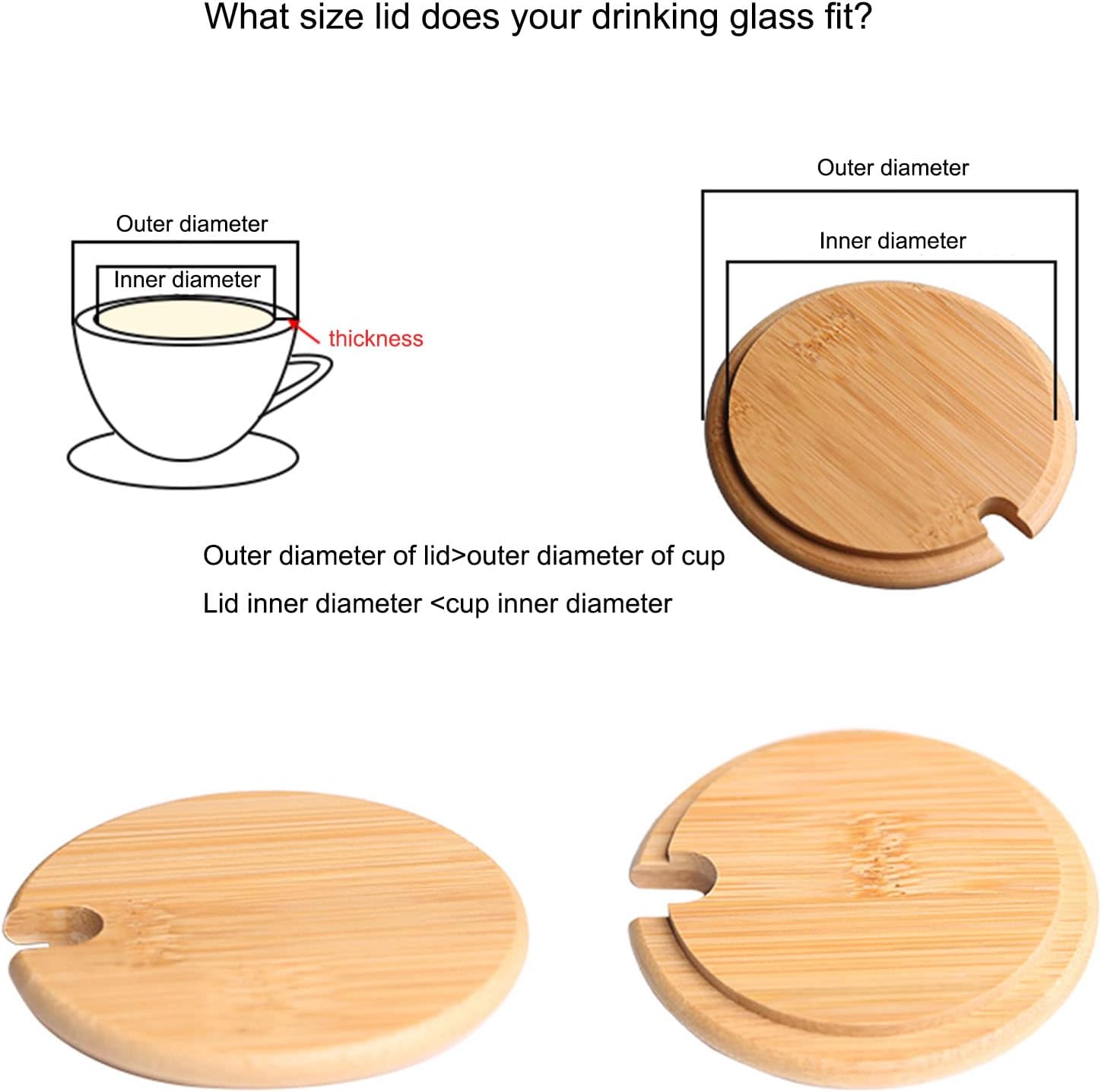 4-Piece Bamboo Mug Lids Heat-Resistant