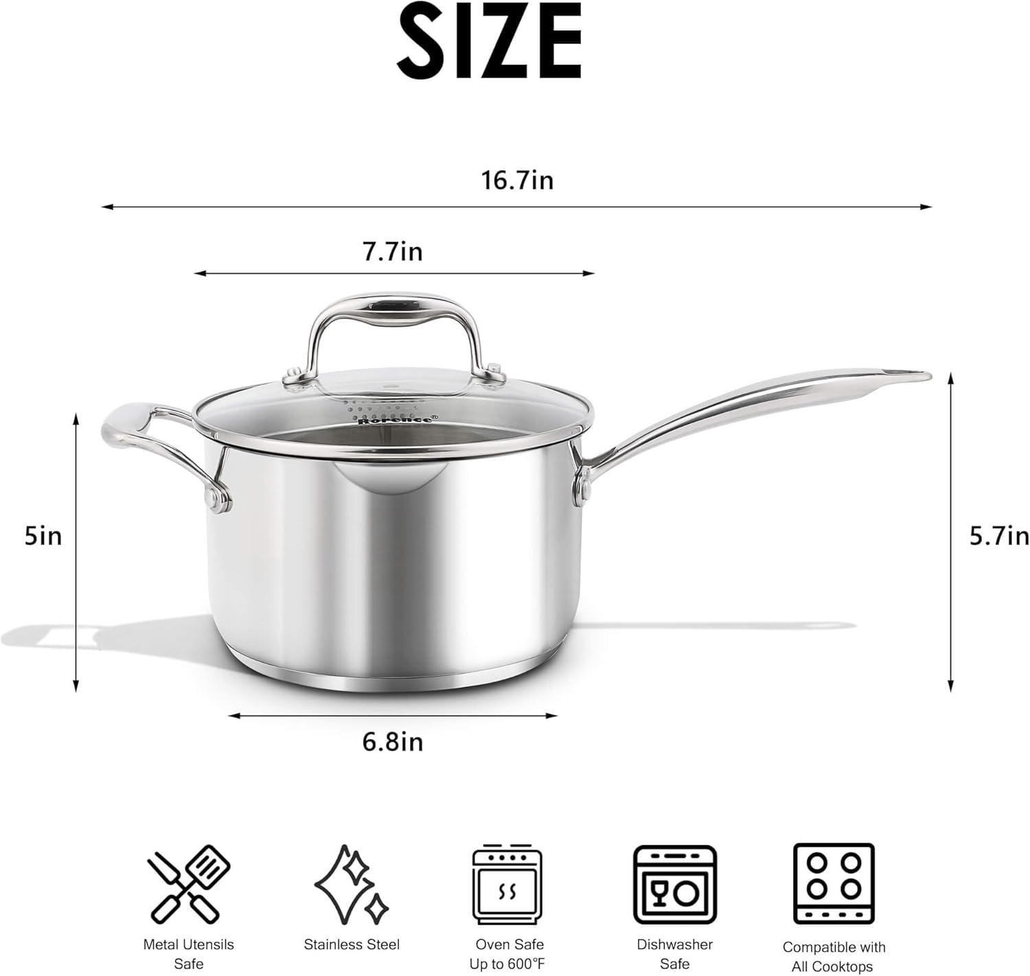 Bustling 37 qt Stainless Steel Saucepan with Glass Lid