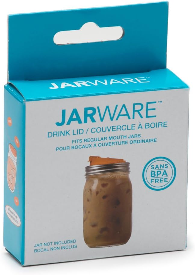 Jarware Drink Lid Orange Lid for Regular-Mouth Mason Jars