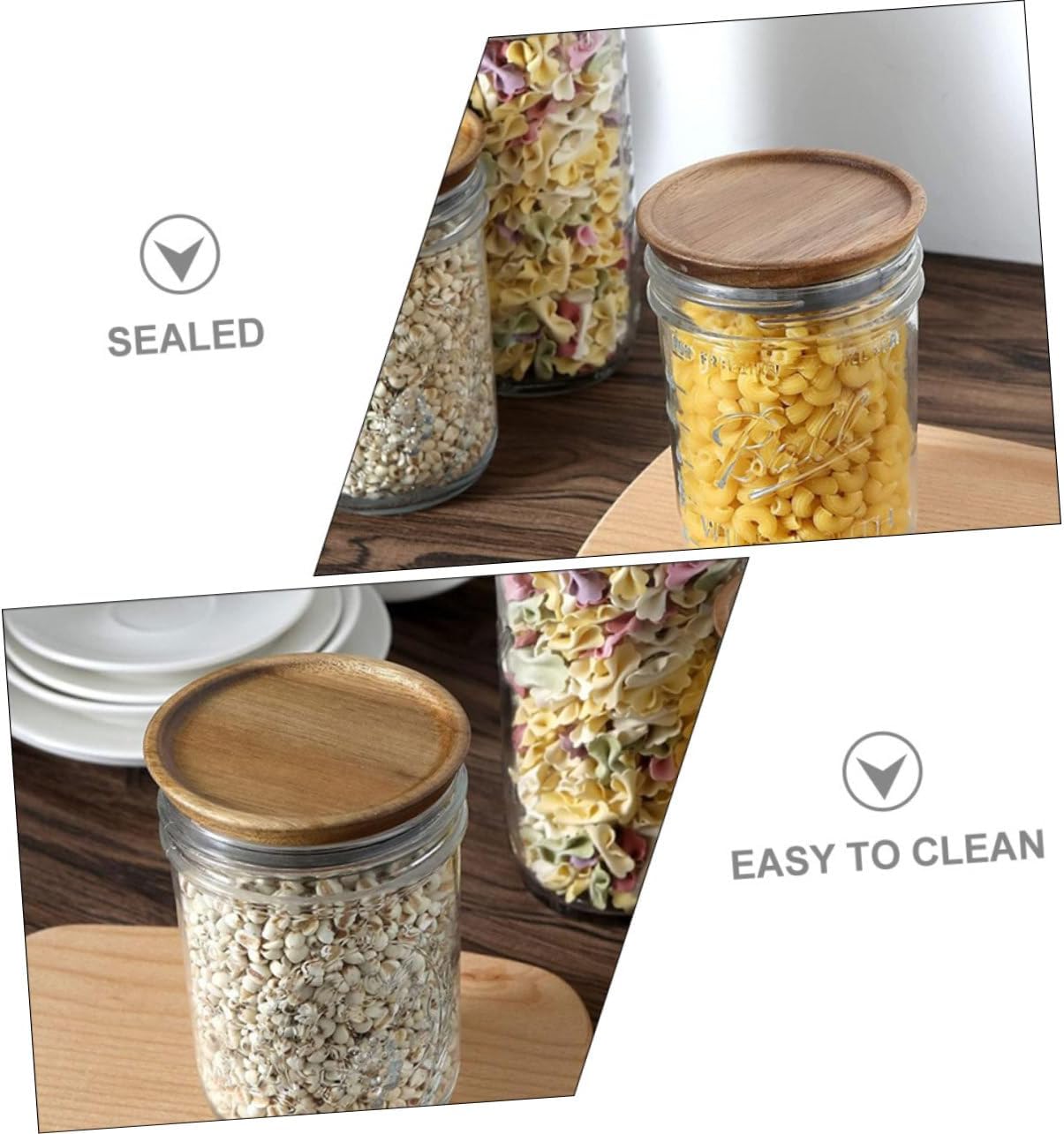 2pcs Wide Mouth Mason Jar with Wooden Lids and Silicone Seals 1