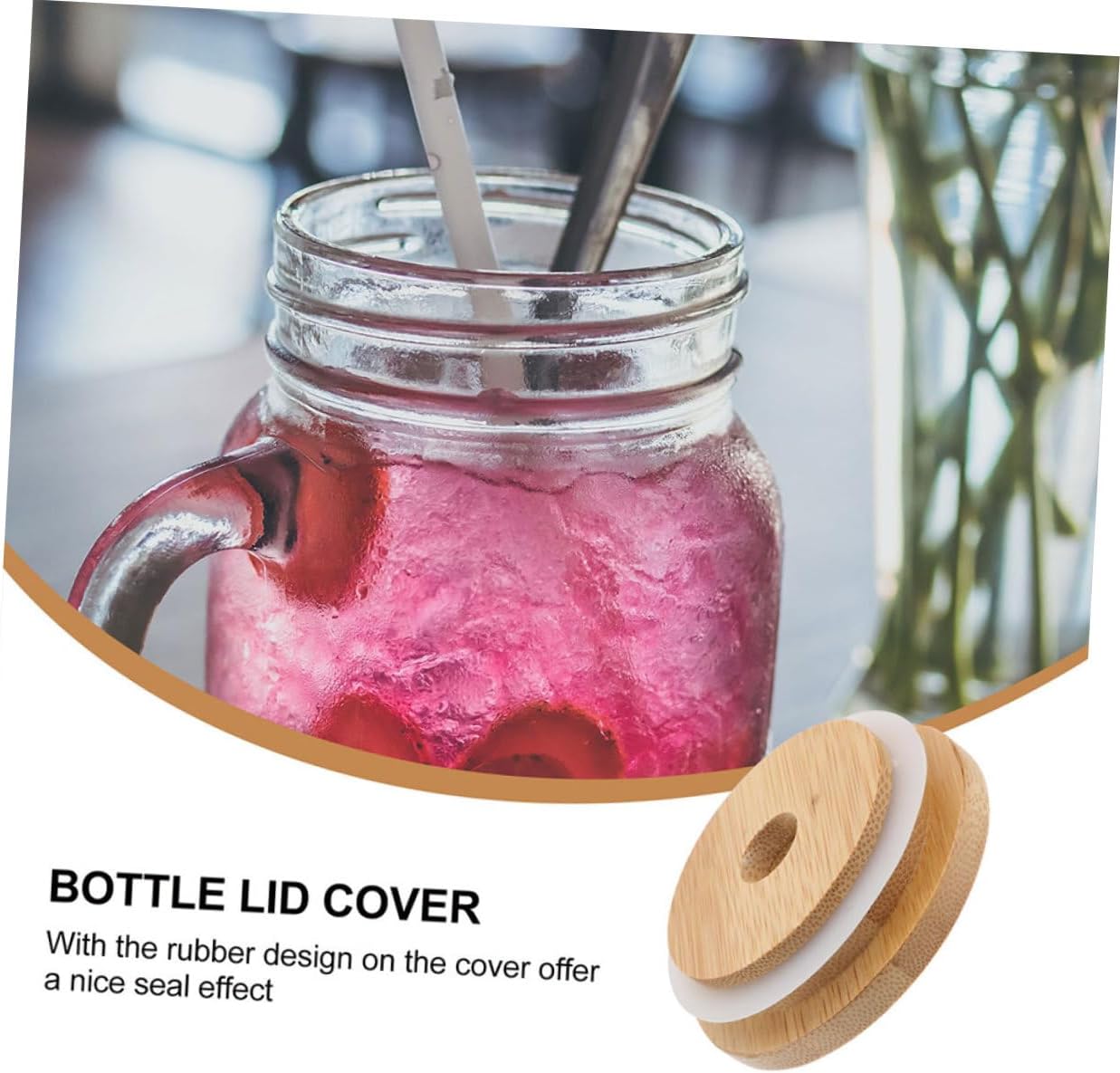 Mason Jar Lids with Straw Hole Reusable Sealing Covers Wood Bamboo Design