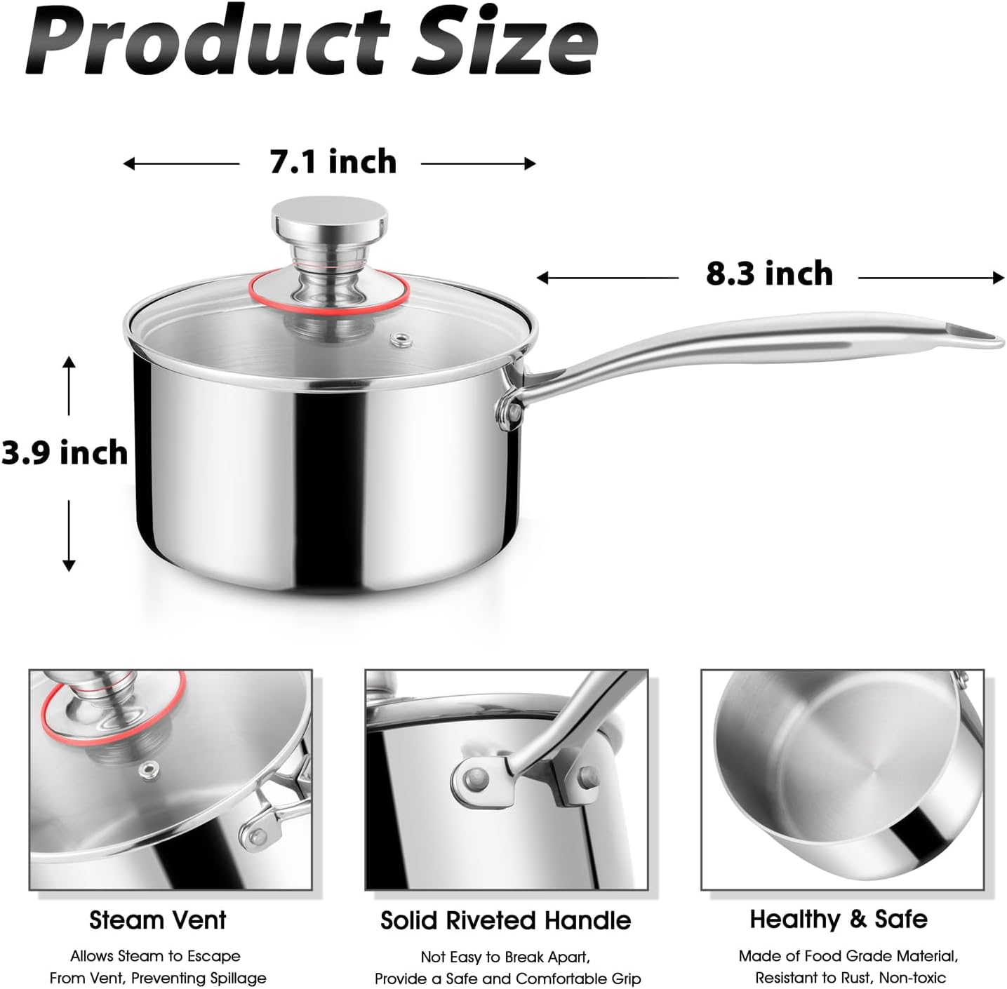 2 Quart Saucepan with Glass Lid Tri-Ply Stainless Steel