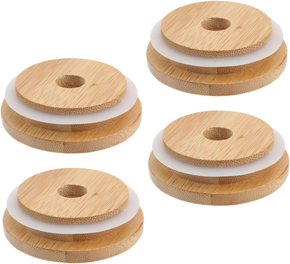 Zerodeko 4pcs Reusable Mason Jar Lids with Straw Hole