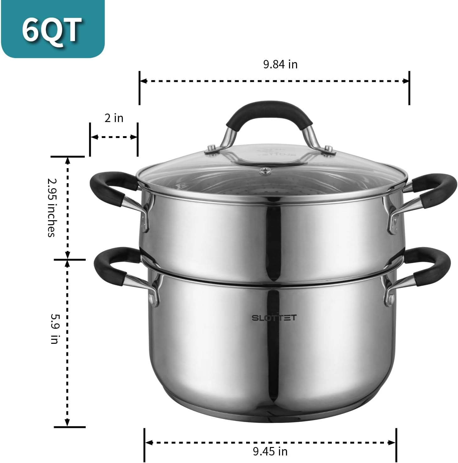 6 Quart Stainless Steel Stock Pot with Steamer and Glass Lid 1