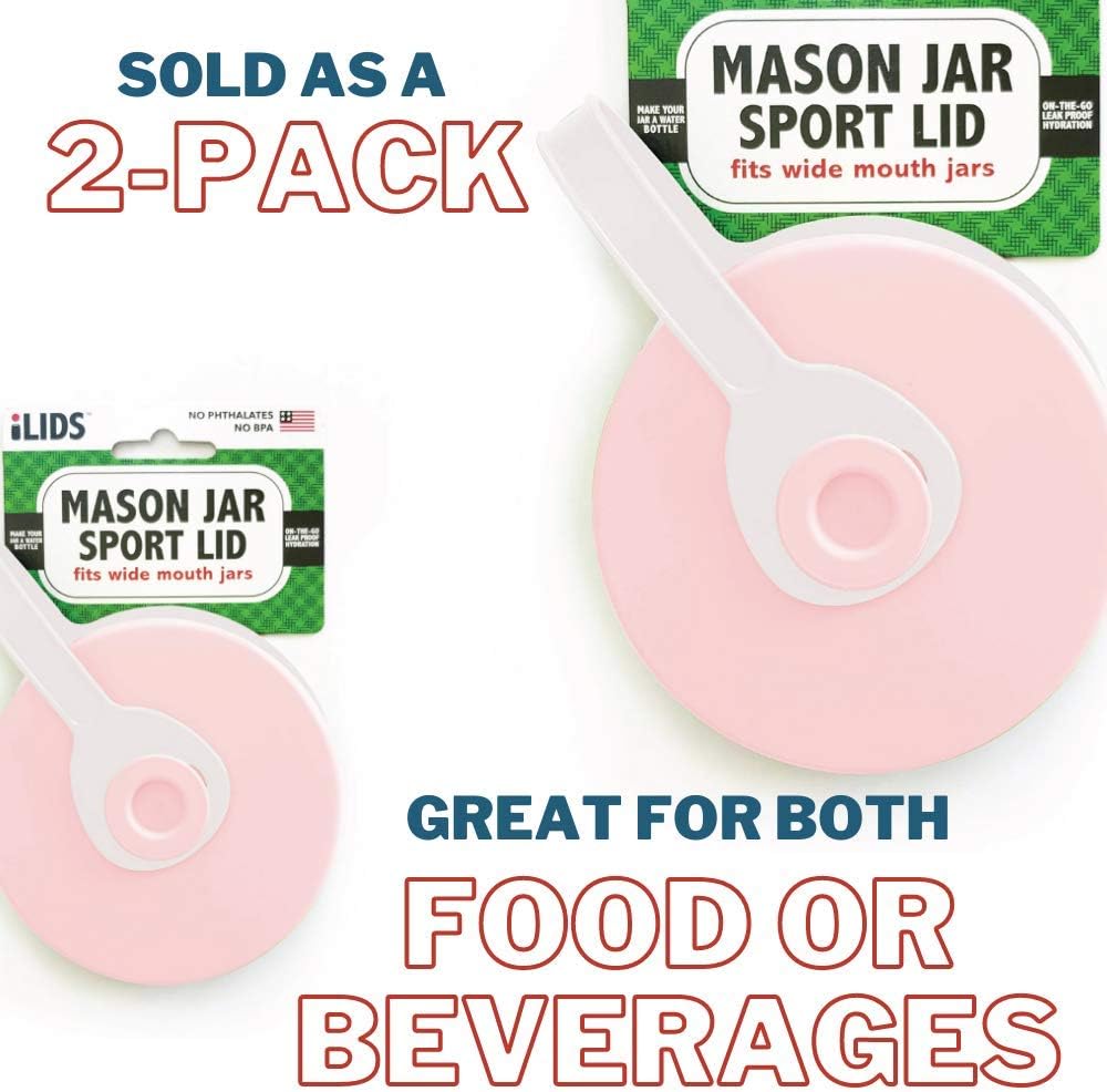 iLIDS Mason Jar Sport Lid Wide Mouth Pale Pink Pack of 2