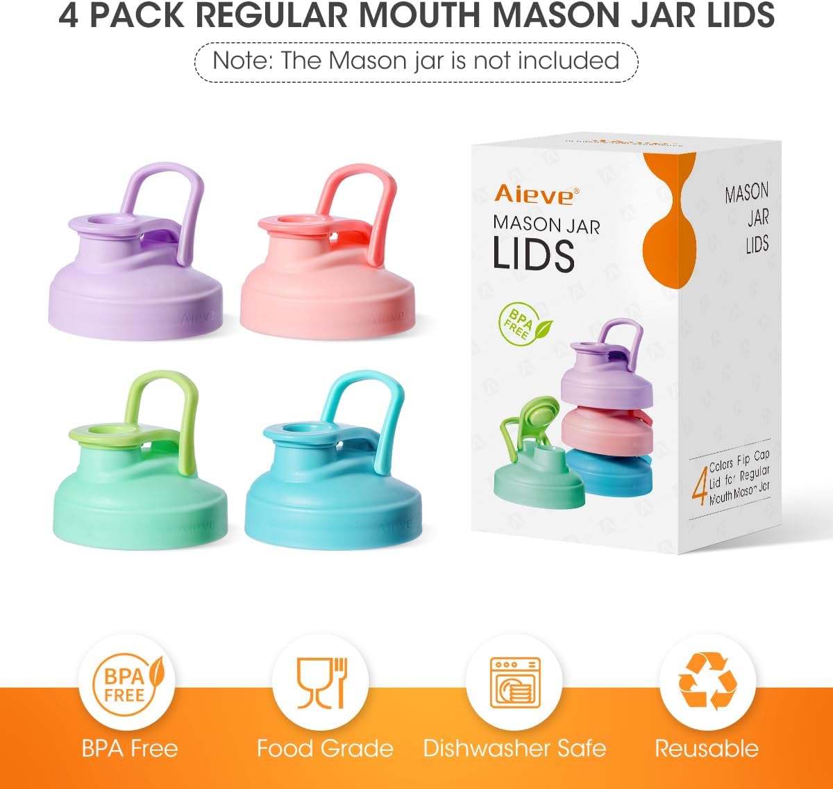 AIEVE Compact Mason Jar Lid Set for Reusable Storage