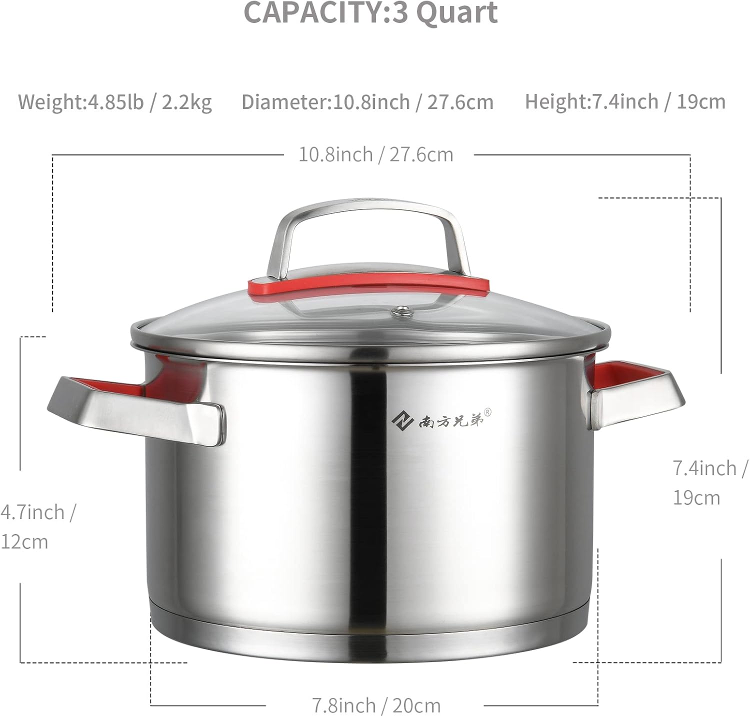 NANFANG BROTHERS 3 Quart Stainless Steel Stock Pot with Glass Lid