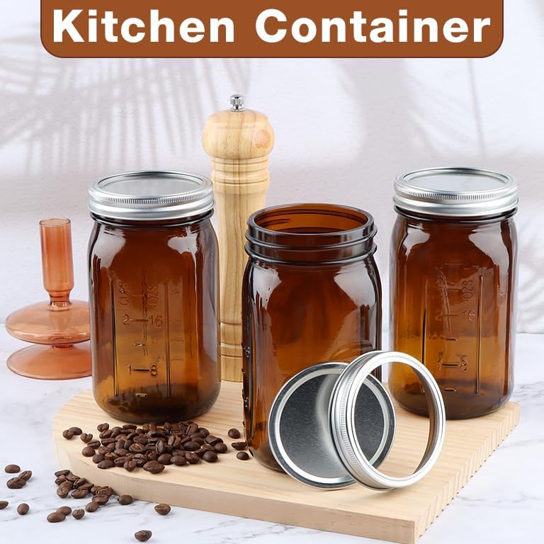 CARBLIN 2 Pack 32 oz Amber Canning Jars with Lids and Labels